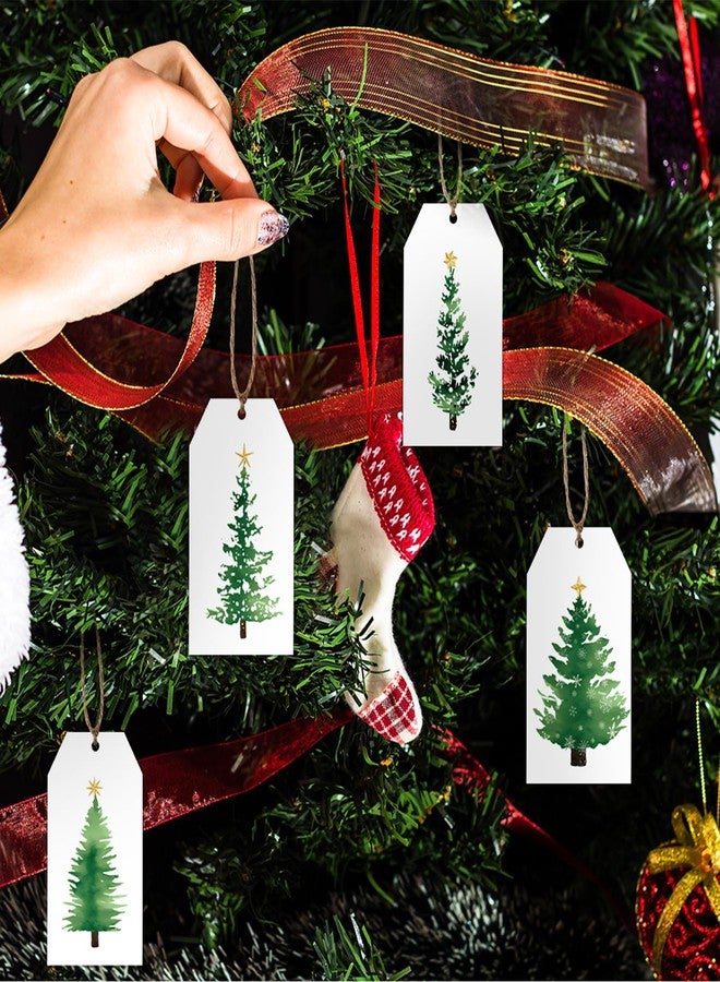 Watersay 240 Pcs Watercolor Christmas Tree Gift Tag Christmas Paper Gift Tags with String and Holes Hanging Labels for DIY Xmas Winter Party Favor Decor, 15 Designs - Image 5